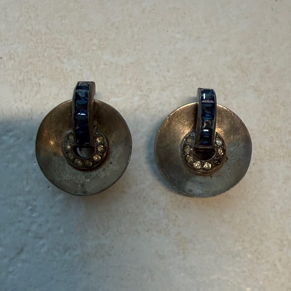 Silver and Blue Round Earrings